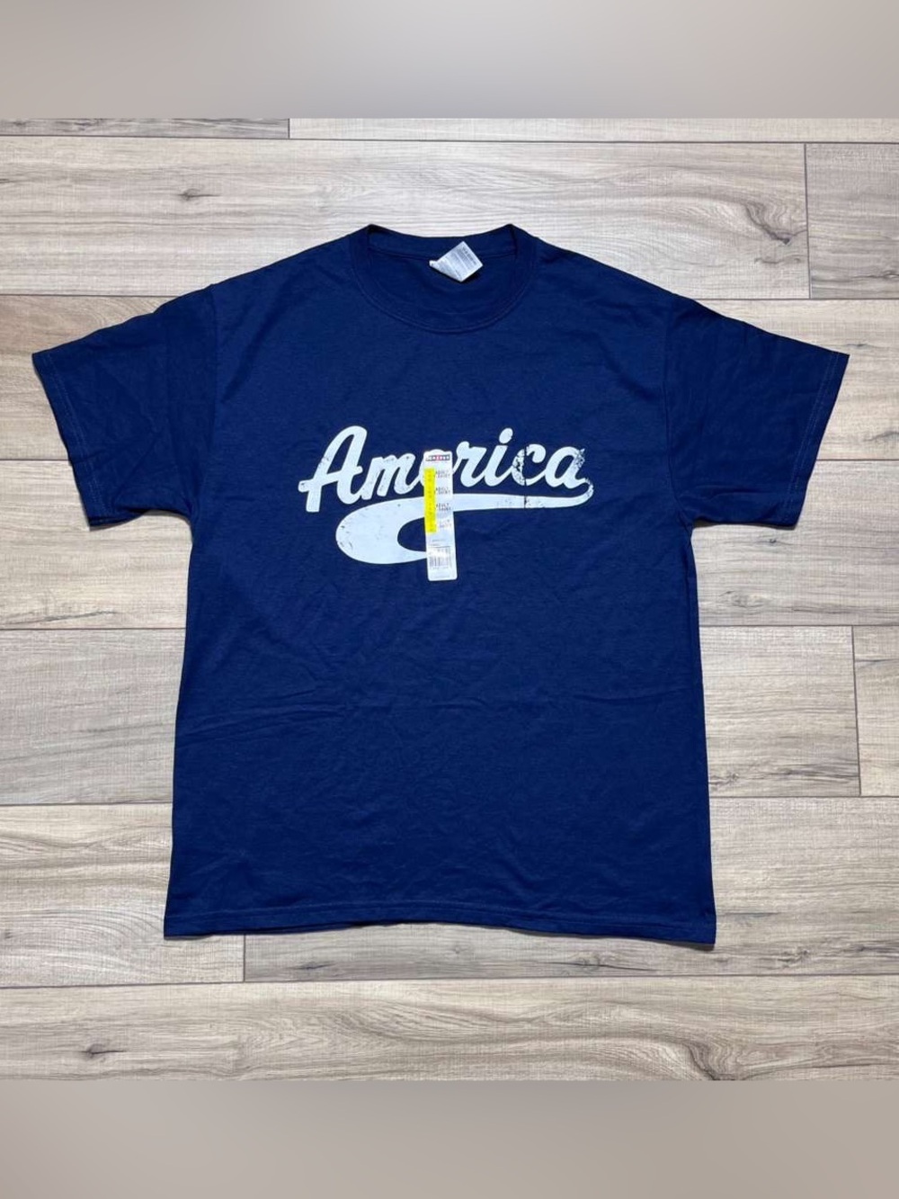 Jerzees Adult‎ Unisex America Graphic Short Sleeve T-shirt Size Large Navy Blue